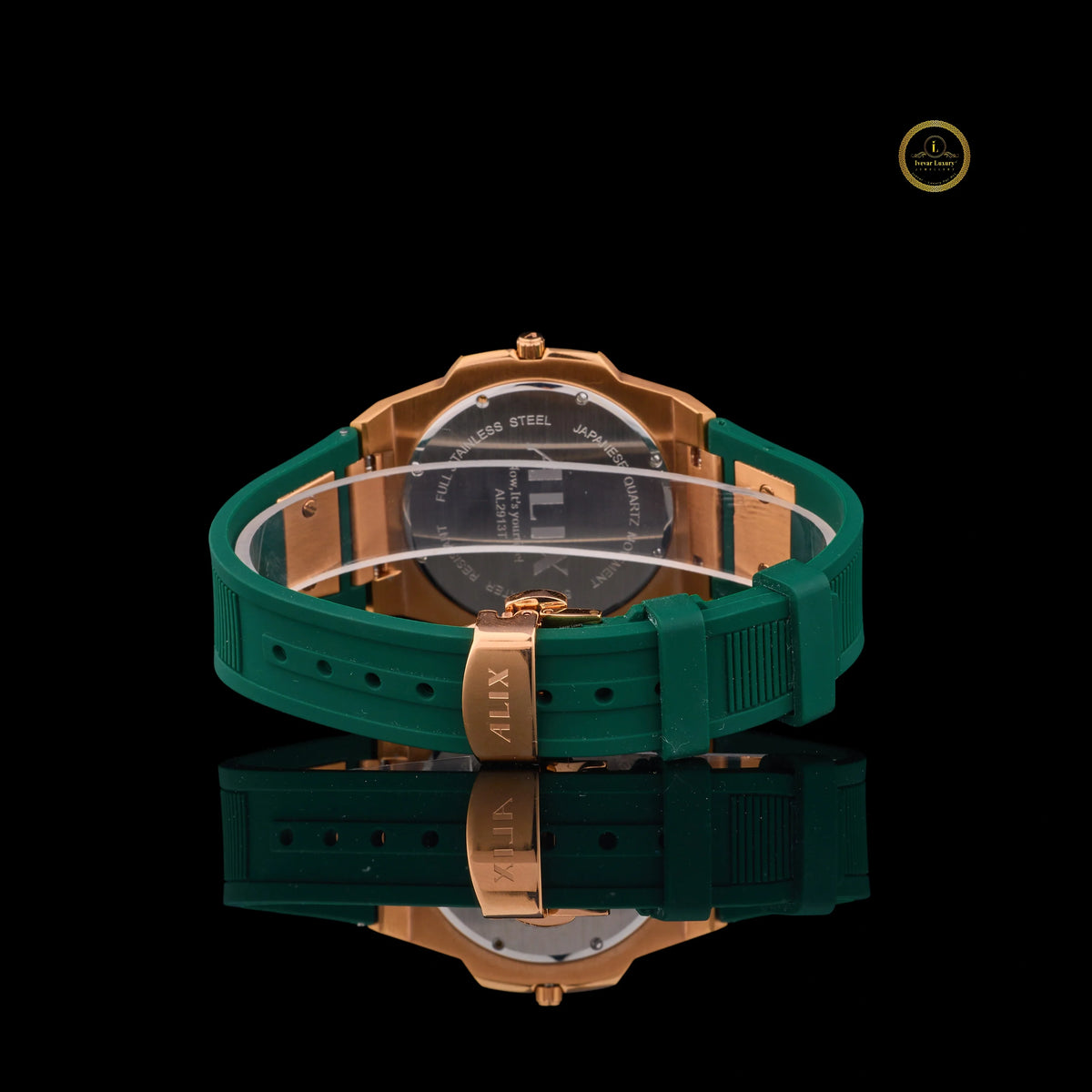 Rose Gold Green Dial Diamond Bezel Men's Rubber Strap Watch - View 4