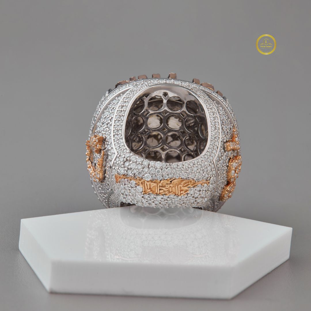 5.30 TCW Majestic Lab Diamond Encrusted Islamic Calligraphy Statement Ring with Emerald Halo Detailing - View 4