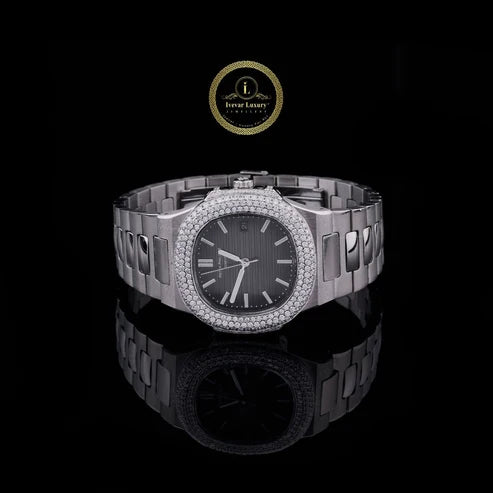 Iced Out Black Dial Watch & Diamond Tennis Bracelet Set
