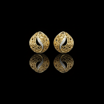 Artisan Filigree Wave Round Lab Diamond Stud Earrings with Curved Pave Accent