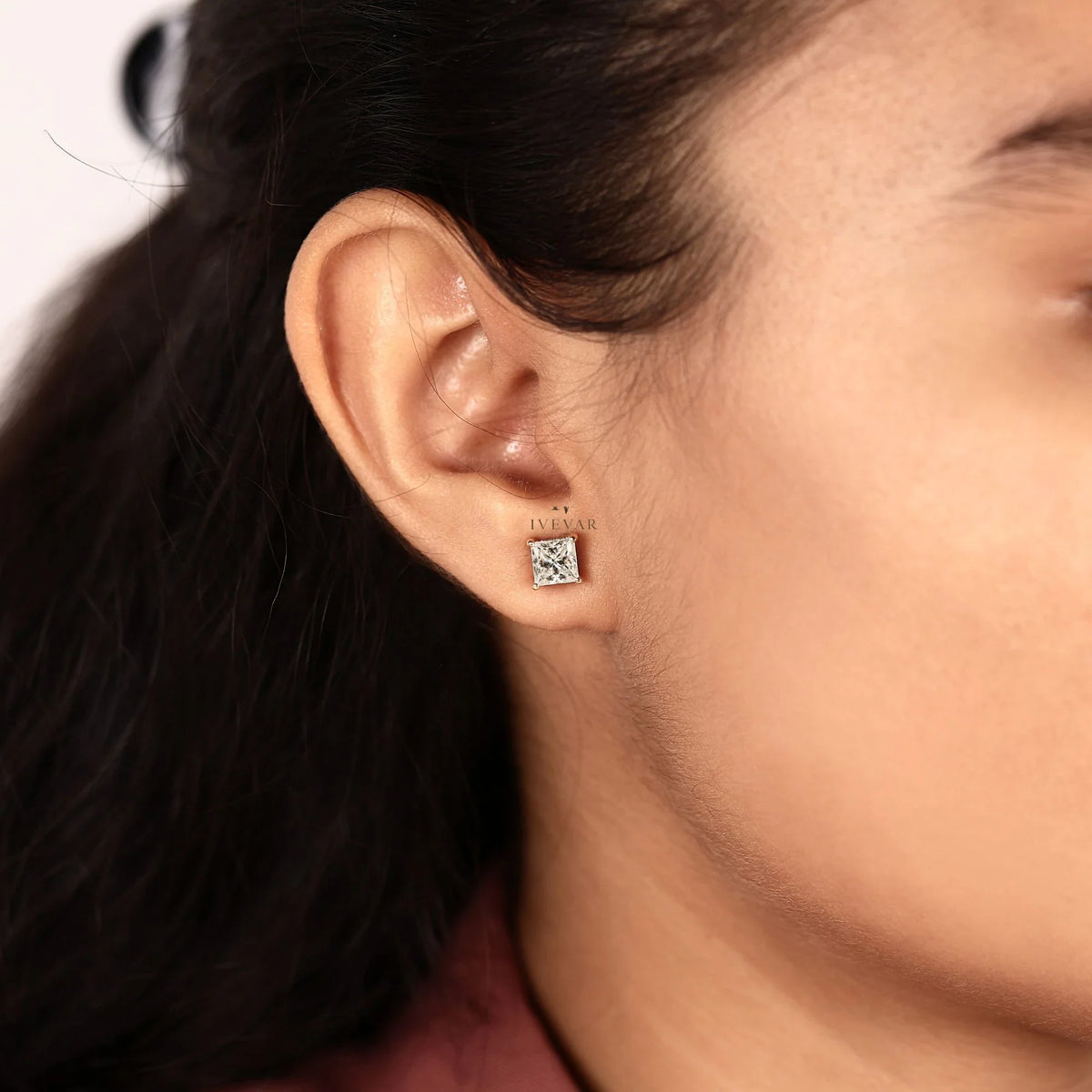 Princess Cut Lab Diamond Stud Earrings For Her - View 6