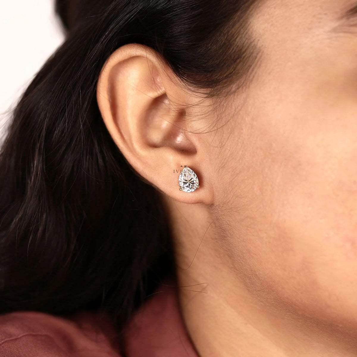 Teardrop Pear Cut Solitaire Moissanite Diamond Stud Earring - View 6