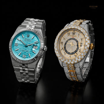 Royal Luxe Timepiece Set Moissanite Baguette And Round Diamond Detail & Ice Blue Sophistication By Ivevar