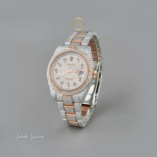 Luxury Two-Tone Rose Gold Lab Grown Diamond Watch with Paved Dial and Arabic Markers