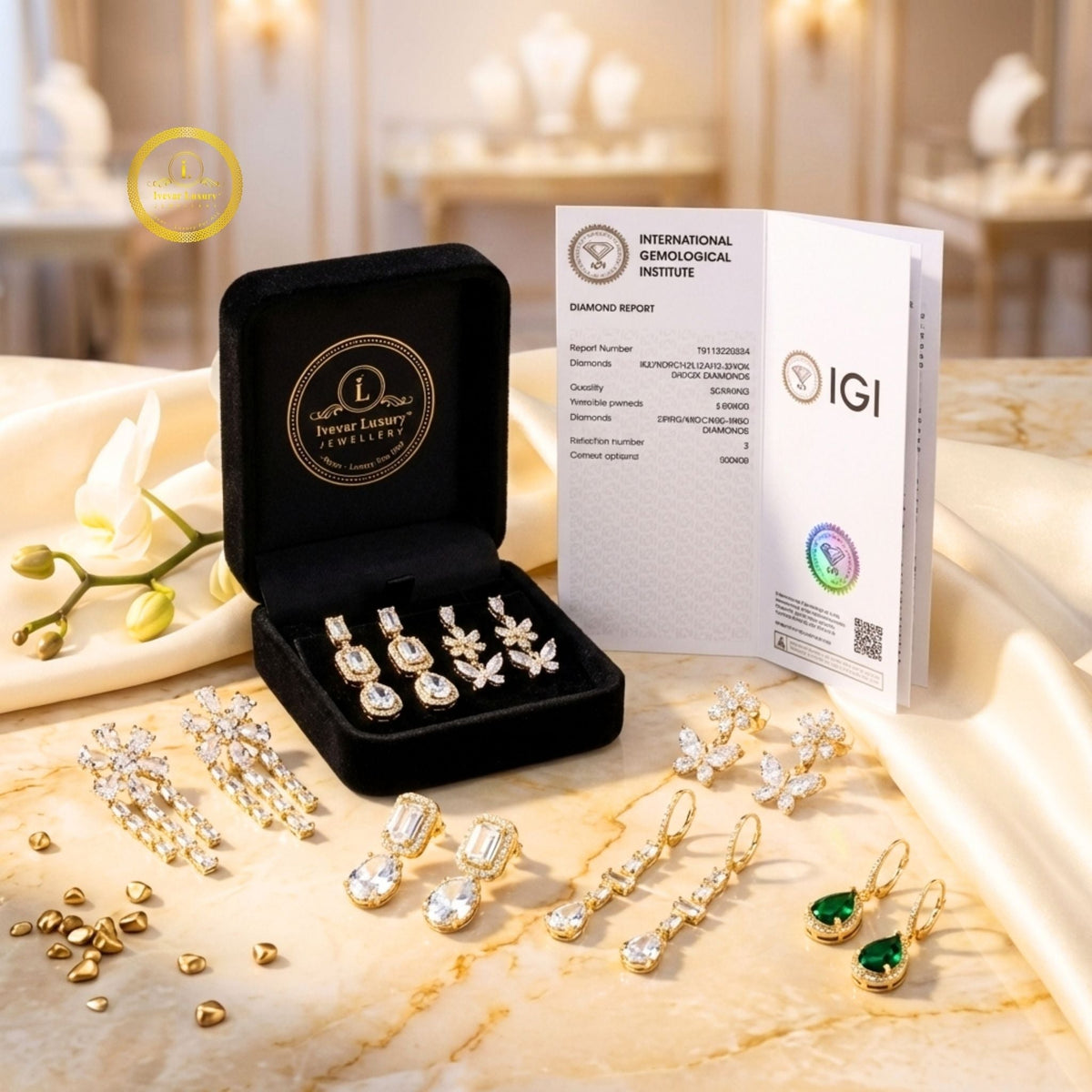 Star Shaped Cluster Stud Earrings with Round Lab Diamonds - View 11