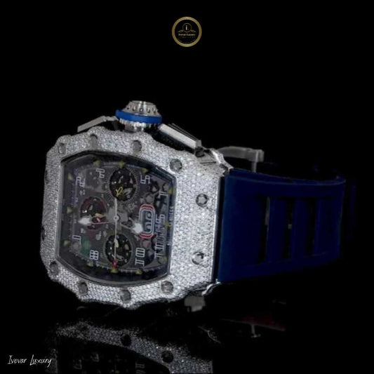 Luxury Men's Watch - Black Rubber Strap with Iced Out Moissanite Face - Ivevar