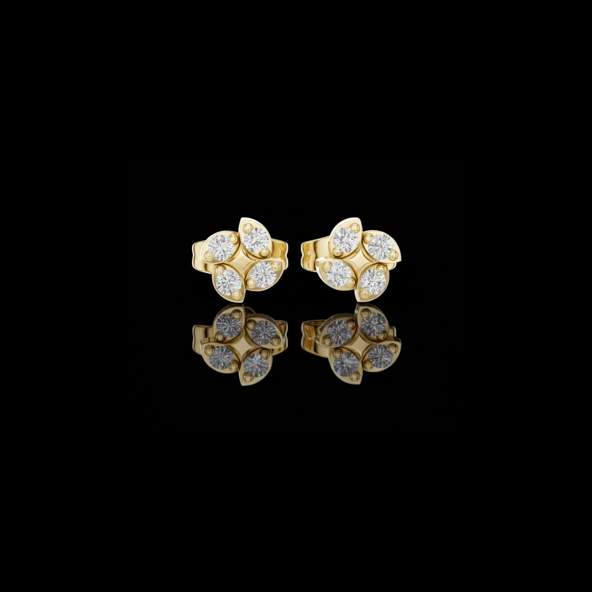 Soft Floral Geometry Petal Curve Round Lab Diamond Stud Earrings