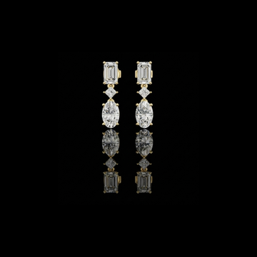 Three Stone Emerald Princess & Oval Lab Diamond Linear Drop Earrings