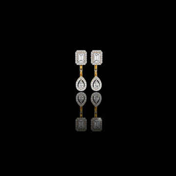 Sophisticated Emerald Halo Top with Pear Halo Drop Lab Diamond Earrings in Gold