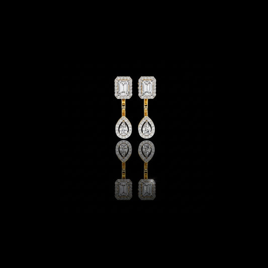 Sophisticated Emerald Halo Top with Pear Halo Drop Lab Diamond Earrings in Gold