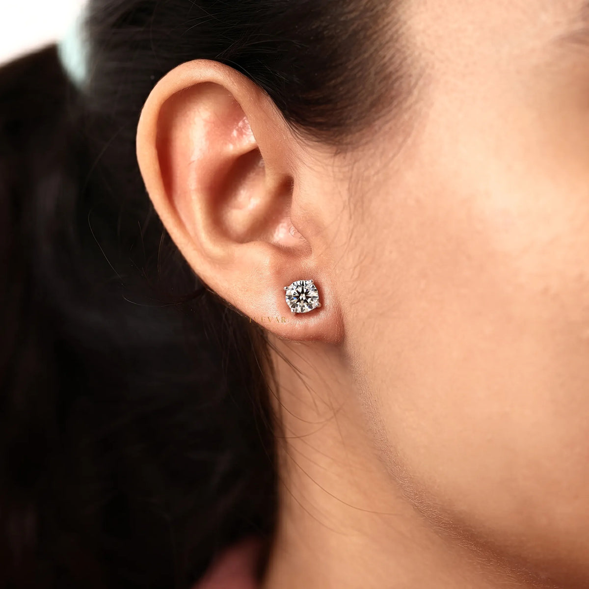 Round Lab Grown Diamond Solitaire Stud Earrings - View 5