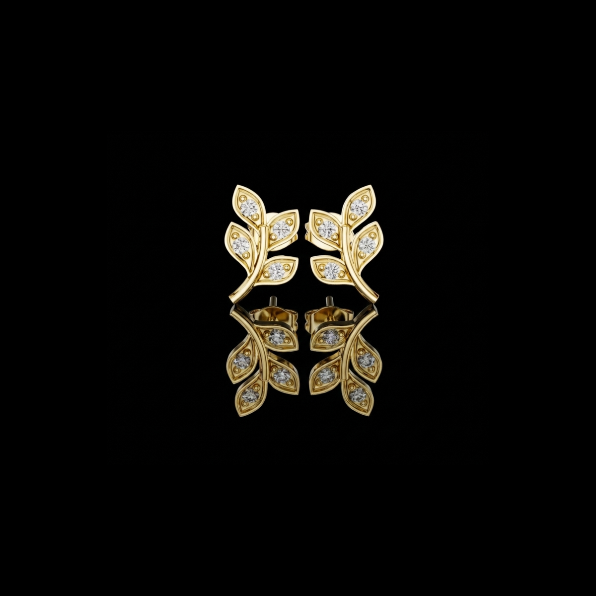 Olive Branch Round Lab Diamond Post Earrings Nature Inspired