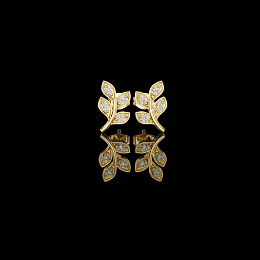 Olive Branch Round Lab Diamond Post Earrings Nature Inspired