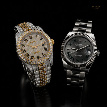 Executive Black Stainless Steel And Full Ice Out Moissanite Diamond Two Tone Luxury Watch Set For Men's By Ivevar