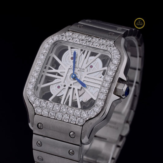 Exquisite Skeleton Luxury Timepiece with Moissanite Diamond-Studded Bezel and Precision-Engineered Stainless Steel Bracelet