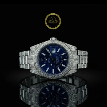 Diamond-Encrusted White Gold Timepiece Featuring Sapphire Blue Dial & Precision Craftsmanship