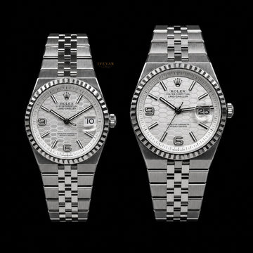 Ivevar Platinum Prestige Luxury His & Hers Automatic Watch Collection Silver Honeycomb Dial Edition with Timeless Elegance
