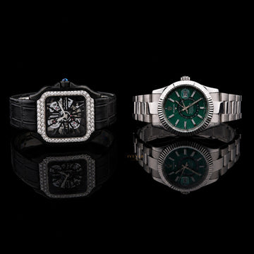 Ivevar Elite Timepiece Duo Diamond Skeleton Watch And Emerald Green Luxury Watch Collection