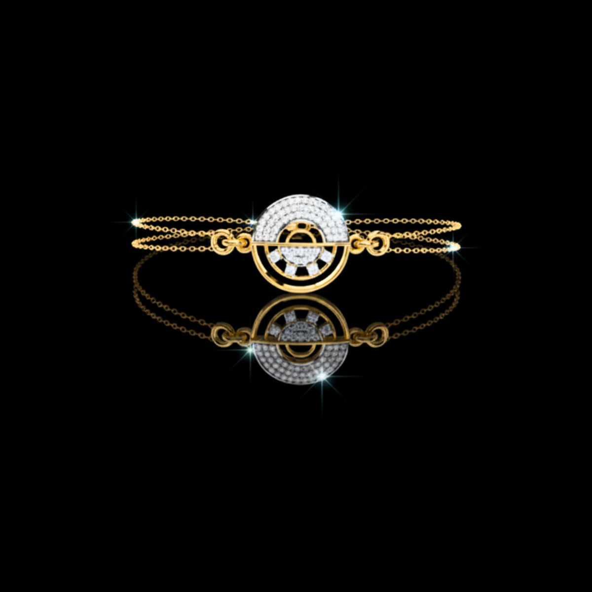 Double Cable Chain Round Lab Diamond Open Circle Station Bracelet