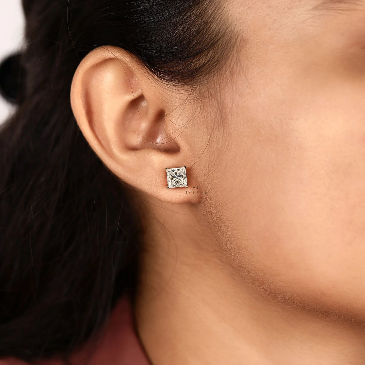 Princess Cut Lab Diamond Stud Earrings For Her - View 7