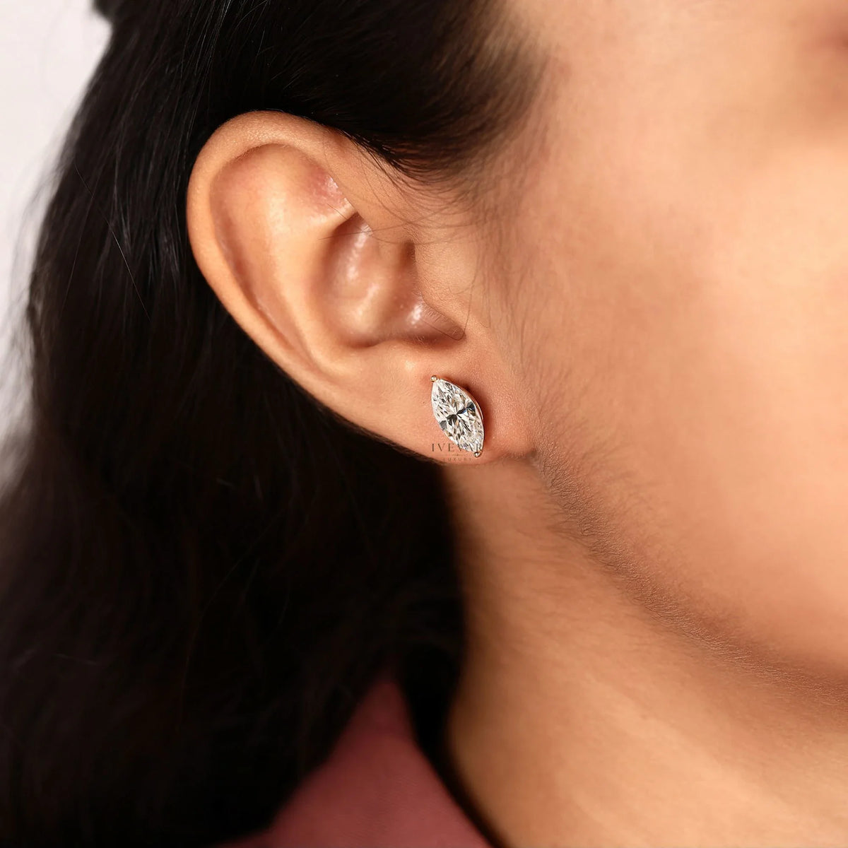 Marquise Cut Moissanite Diamond Classic Solitaire Stud Earring - View 7