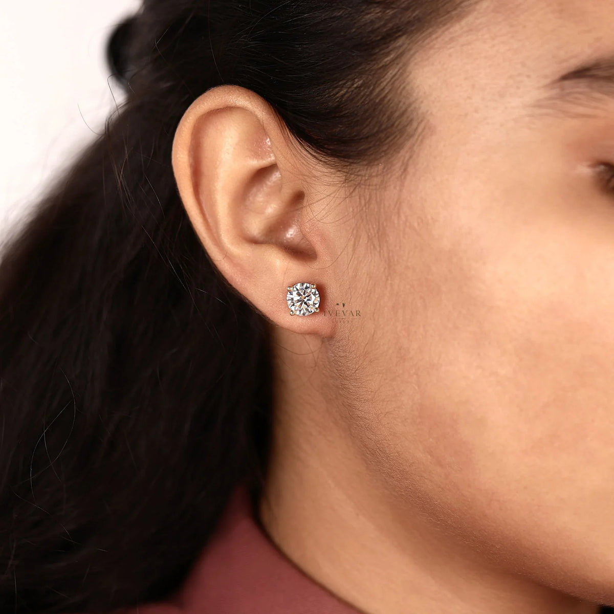 Round Brilliant Cut Lab Grown Diamond Classic Solitaire Stud Earrings - View 7