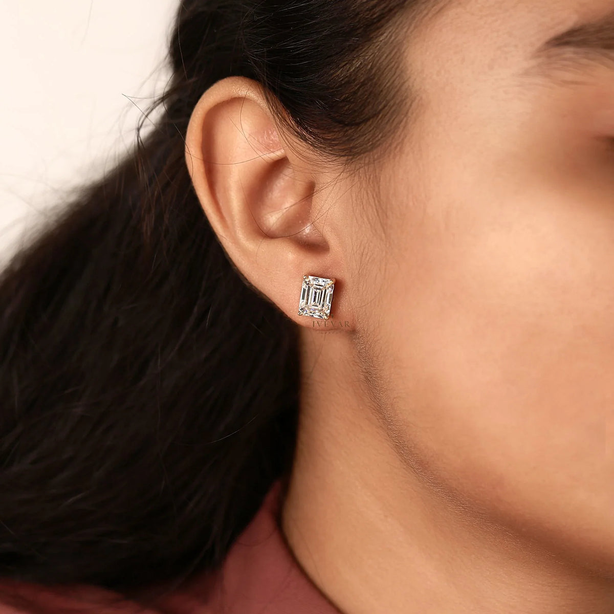 Emerald Cut Moissanite Diamond Stud Daily Wear Earring - View 7