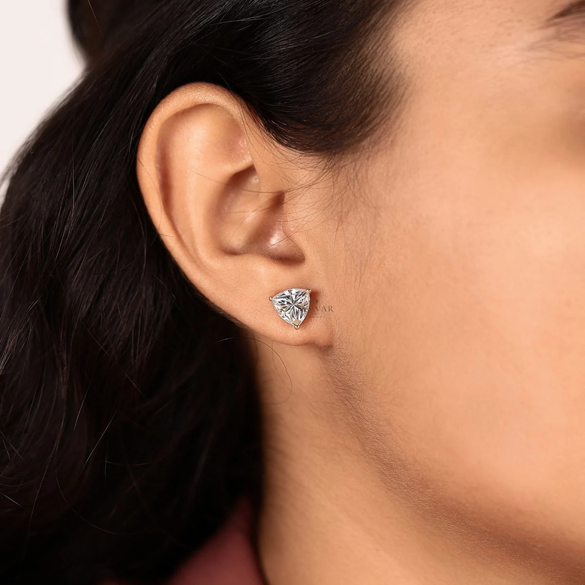 Trillion Cut Lab Grown Diamond Solitaire Stud Earrings For Women - View 7