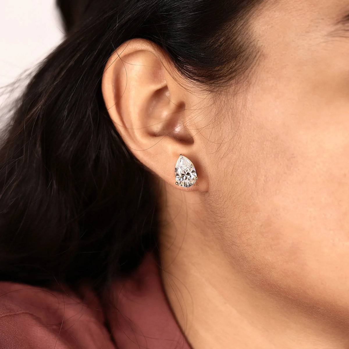 Teardrop Pear Cut Solitaire Lab Diamond Stud Earring - View 7