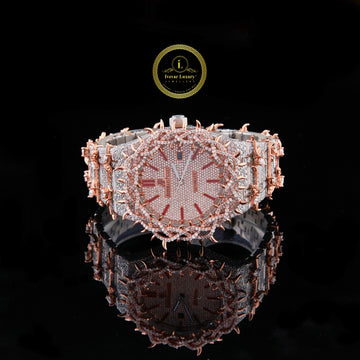 Full Iced Out Diamond Floral Thorn Watch with Rose Gold Vine Bezel & Bracelet