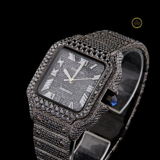 Custom Black Moissanite Diamond Watch – Luxury Black Strap Timepiece by Ivevar