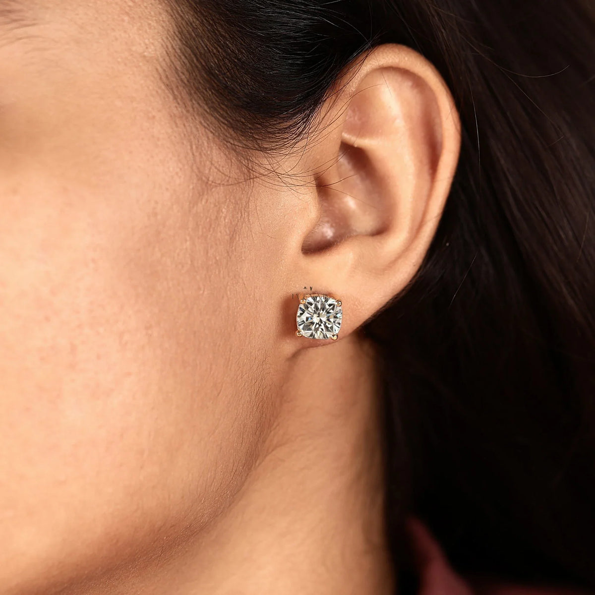 Cushion Cut Moissanite Diamond Solitaire Stud Earring - View 8
