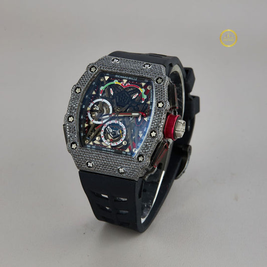 Half-Iced Lab Diamond Watch with Versatile Rubber Band