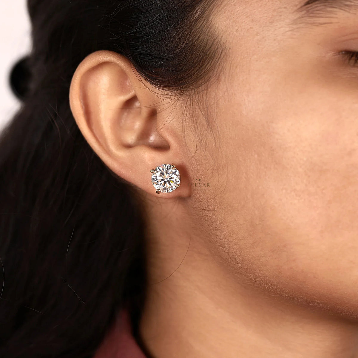 Round Brilliant Cut Lab Grown Diamond Classic Solitaire Stud Earrings - View 8