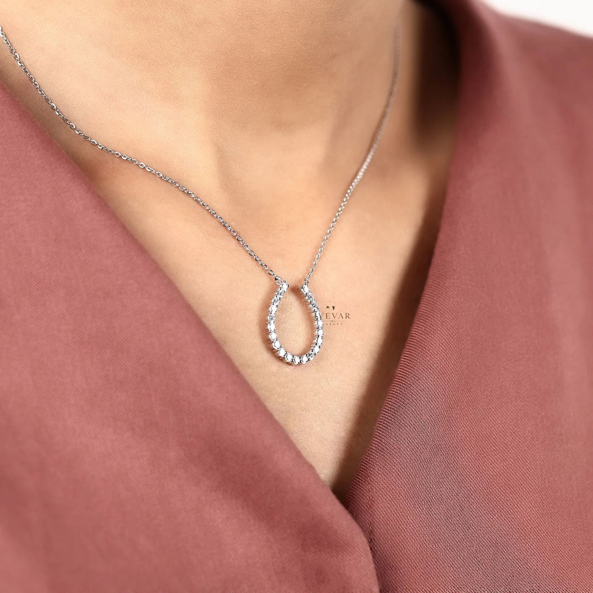 Open Teardrop Round Moissanite Diamond Pendant Necklace - View 7
