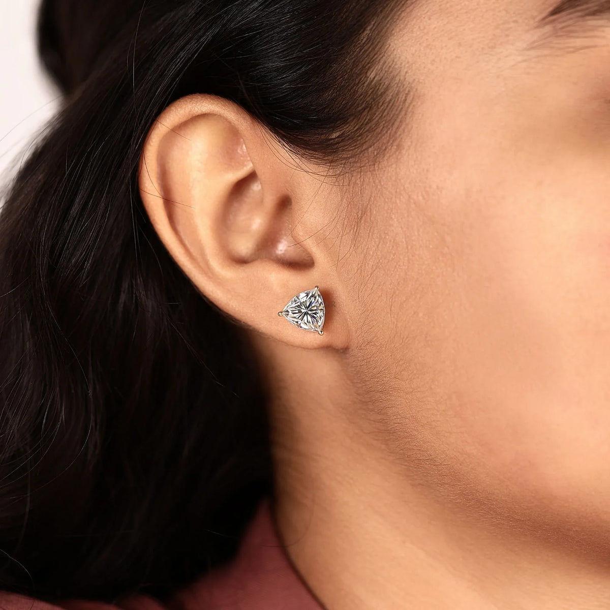 Trillion Cut Lab Grown Diamond Solitaire Stud Earrings For Women - View 8