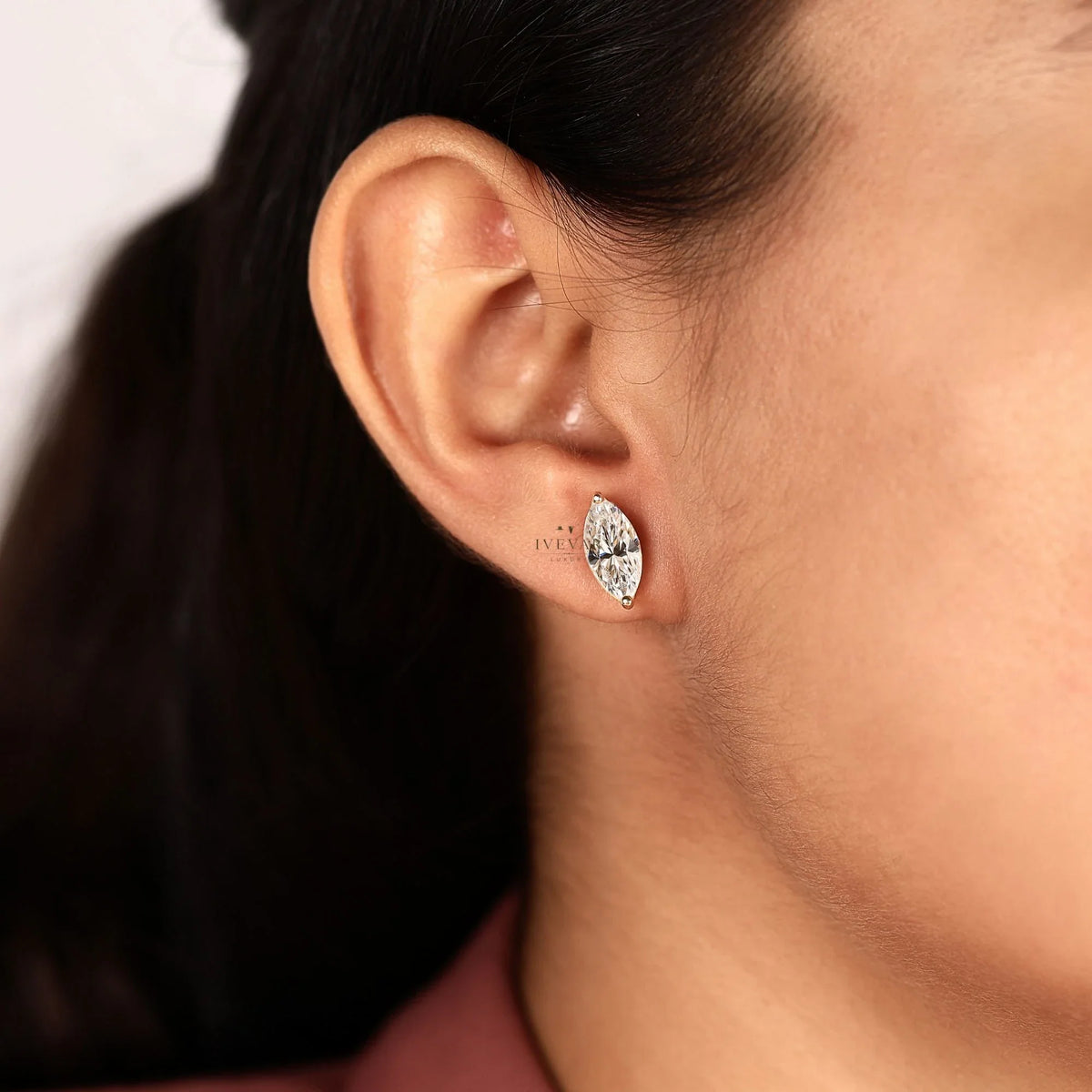 Marquise Cut Lab Grown Diamond Classic Solitaire Stud Earring - View 8