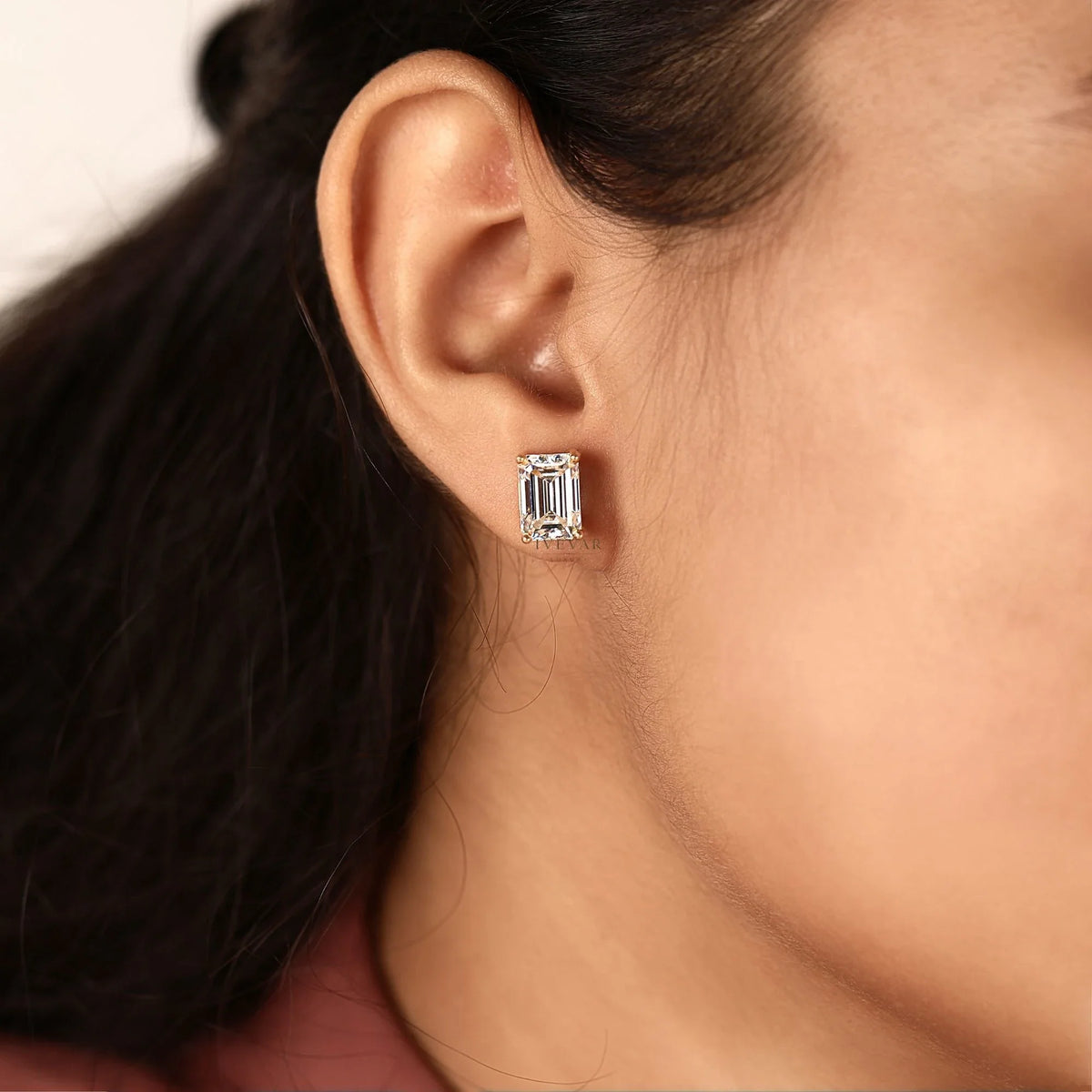 Emerald Cut Moissanite Diamond Stud Daily Wear Earring - View 8