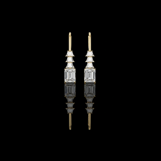Tiered Step Emerald Cut Moissanite Diamond Drop Earrings Graduated Pyramid Design