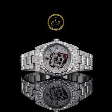 Full Iced Out Diamond Watch with Custom Graphic Pavé Dial & Diamond Bezel