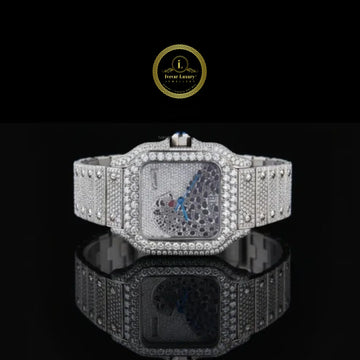 Full Iced Out Diamond Watch with Abstract Mosaic Dial & Diamond Bezel
