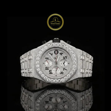 Full Iced Out Diamond Chronograph Watch with Racing Numeral Dial & Diamond Bezel