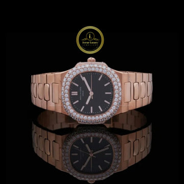 Round Cut Diamond Bezel Nautilus Style Watch with Integrated Link Band