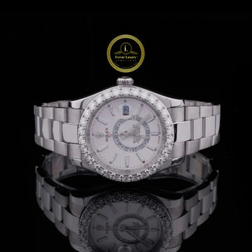 Round Cut Lab Diamond Bezel Sky-Dweller Style Watch with Oyster Bracelet
