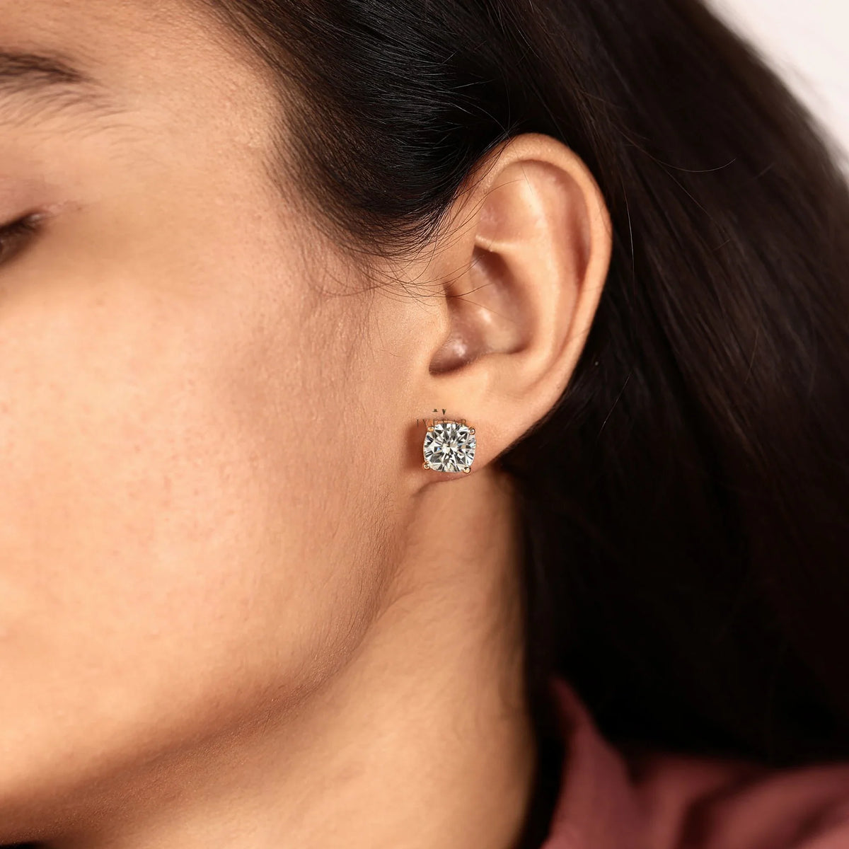 Cushion Cut Moissanite Diamond Solitaire Stud Earring - View 9