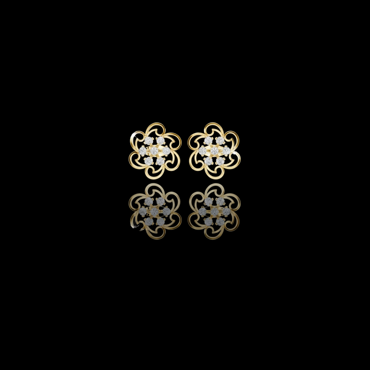 Floral Filigree Swirl Round Brilliant Cut Lab Diamond Stud Earrings Openwork Cluster