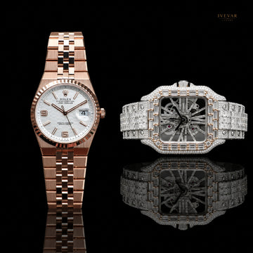 IVEVAR Heritage Collection Classic Rose Gold And Stainless Steel Skeleton Moissanite Baguette Diamond Design
