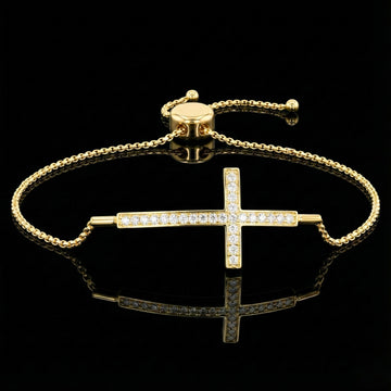 Round Lab Diamond Horizontal Cross Adjustable Bolo Bracelet