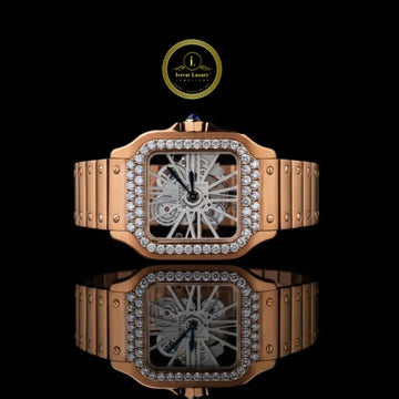 Round Cut Lab Grown Diamond Bezel Skeleton Cushion Case Rose Gold Bracelet Watch