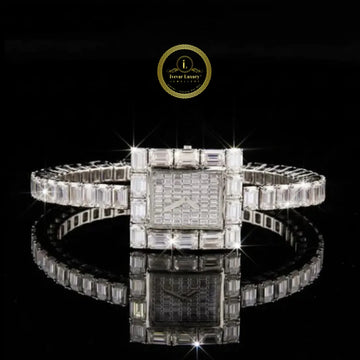 Full Baguette Diamond Square Watch with Invisible-Set Dial & Link Band